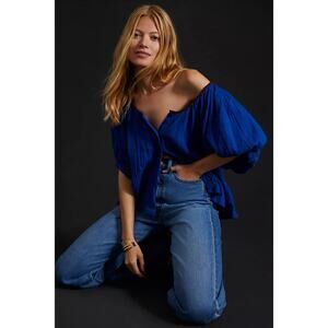 New Anthropologie Sundry Embroidered Blouse $198 SMALL (1) Klein Blue